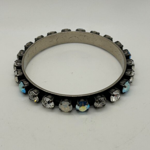 Set of Vintage Aurora Borealis Rhinestone Bangle Set of 2 Black Finish 7.5 inch - Picture 3 of 16